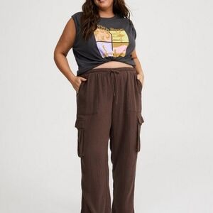 Women's Wide Leg Brown Cargo Pants